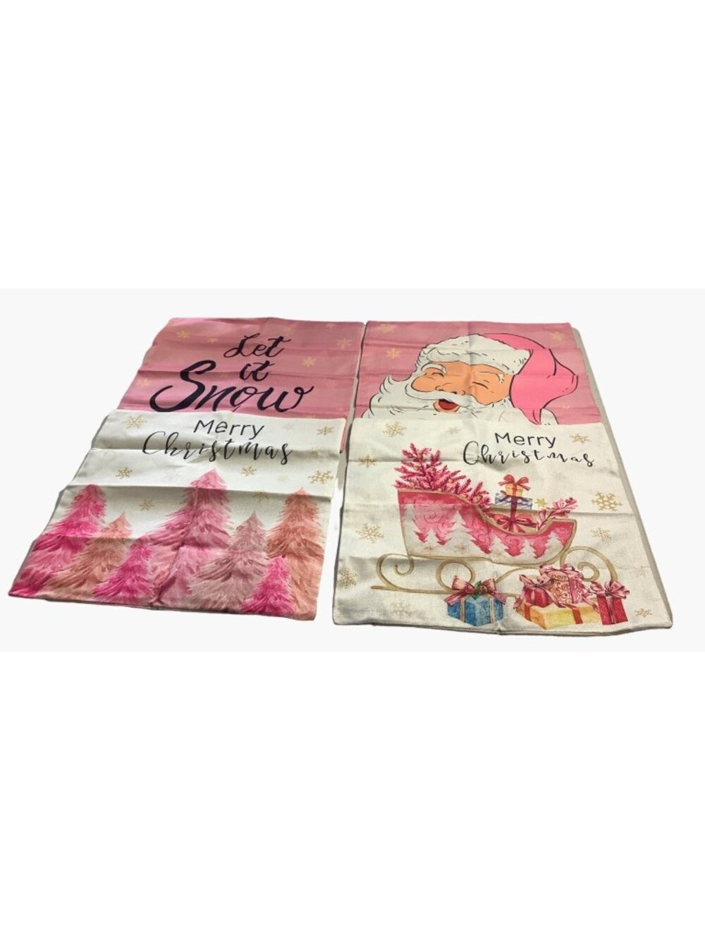 4 Christmas Throw Pillow Covers Pink Santa Clause Let It Snow Gifts 17" x 17"
